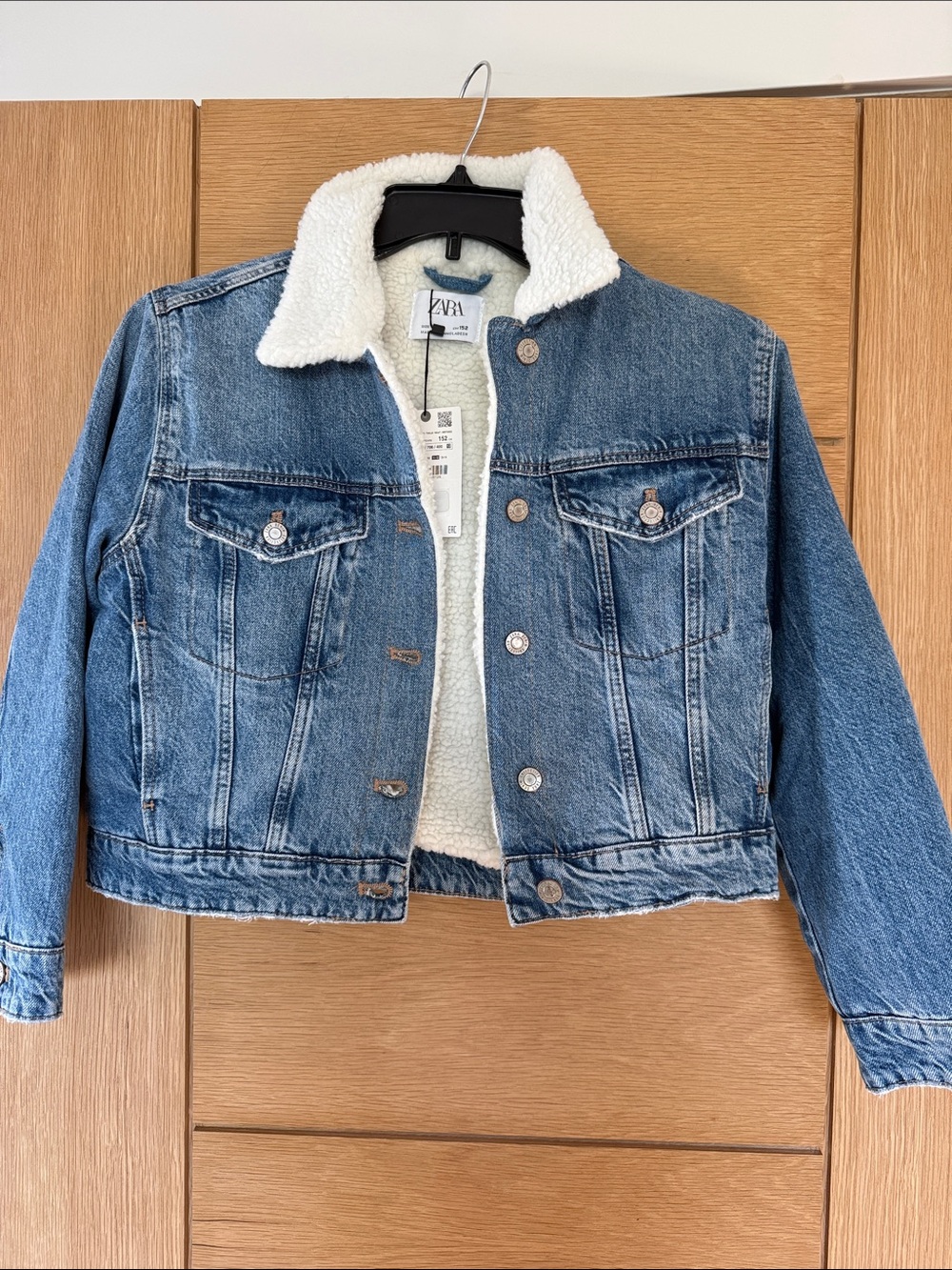 ZARA Kids Medium Blue Denim Jacket with White Sherpa Collar